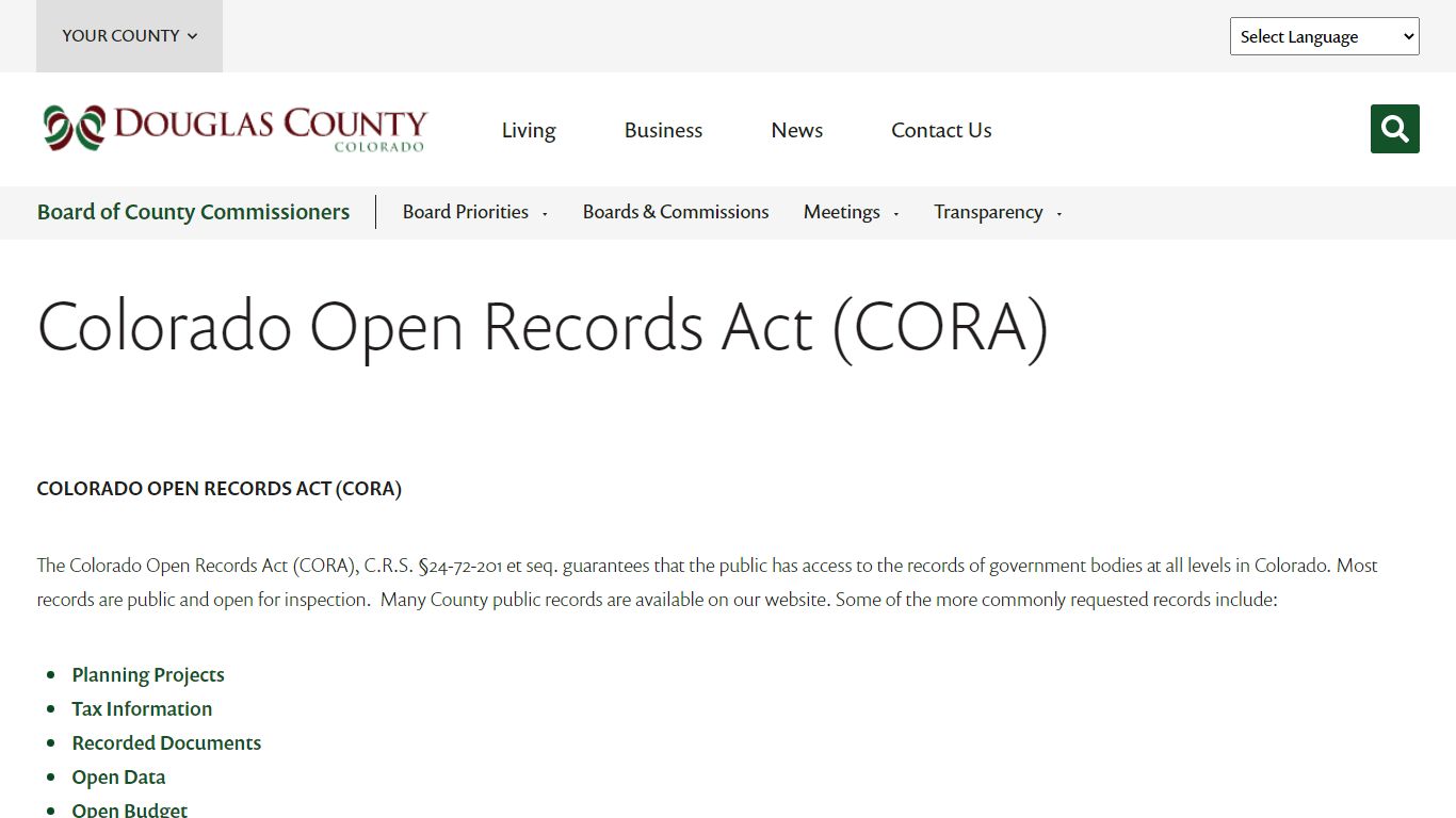 Colorado Open Records Act (CORA) - Douglas County
